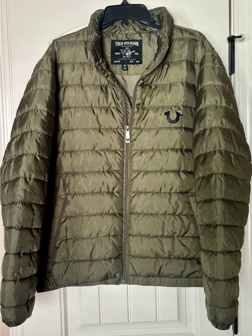True Religion Olive Green Quilted Puffer Jacket